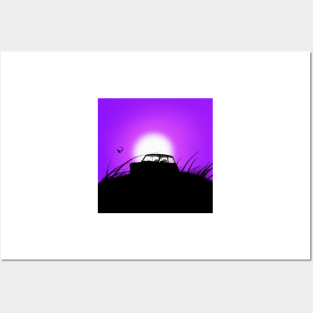 Classic Mini Sunset Purple Posters and Art